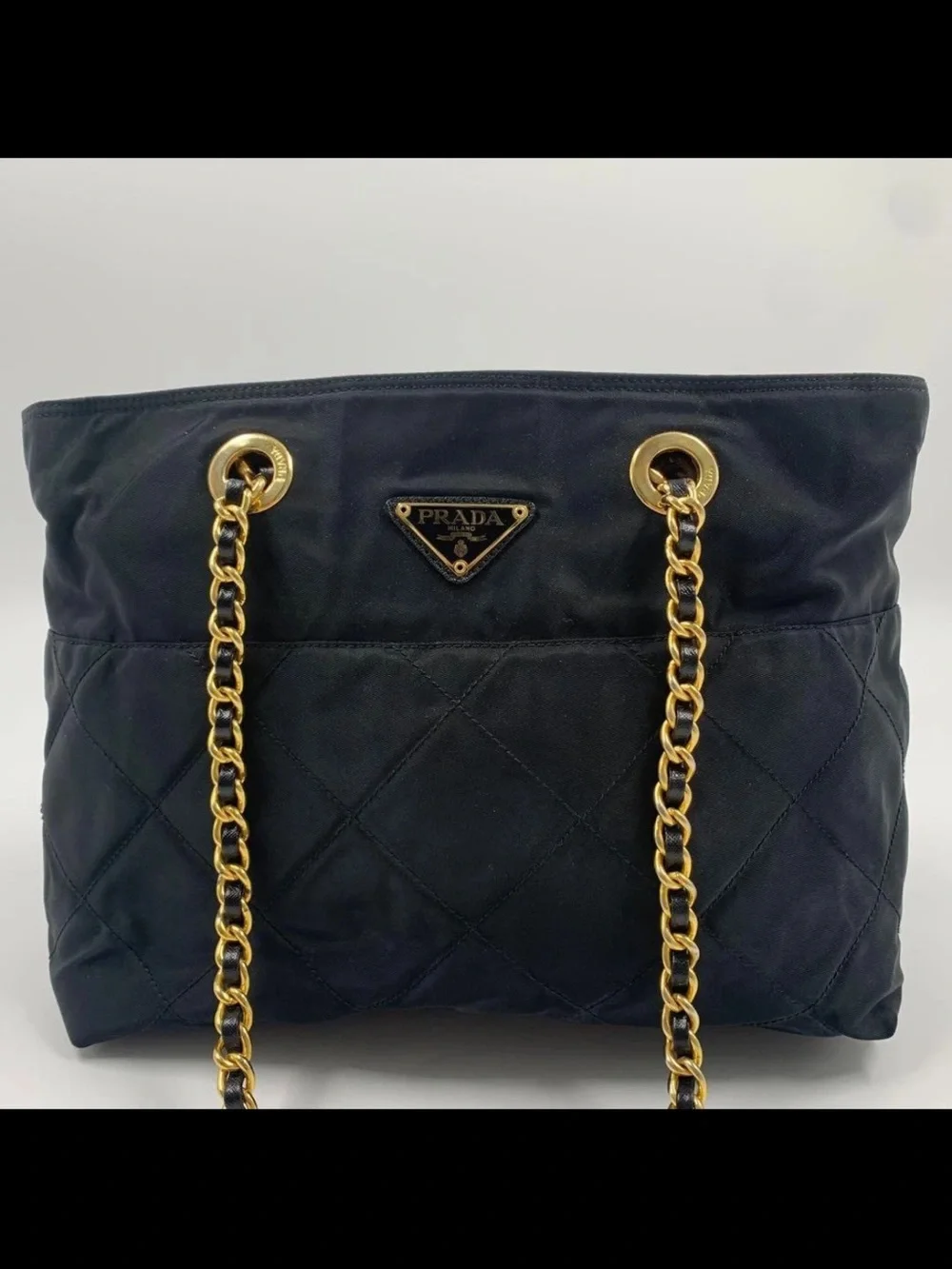 Prada Black Quilted Nylon Chain Tote
